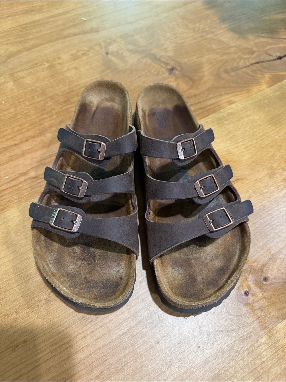 Birkenstock Brown Three-Strap Slide Sandals